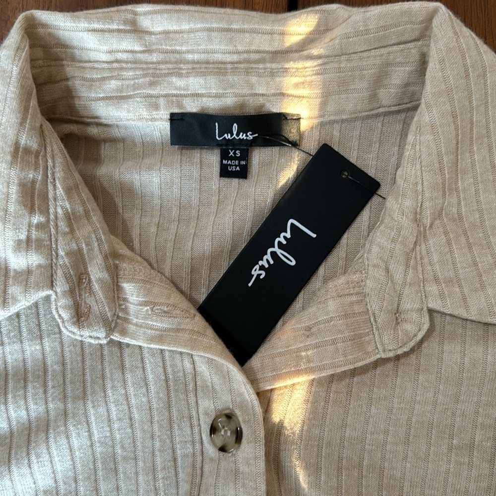 Lulus Beige Ribbed Shirt - Picture 6 of 6